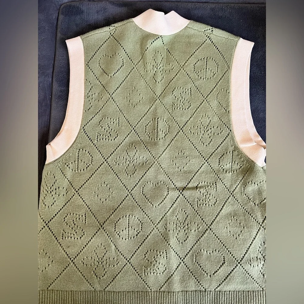Sandro Olive Knit Vest with Ivory Accents - Picture 3 of 3